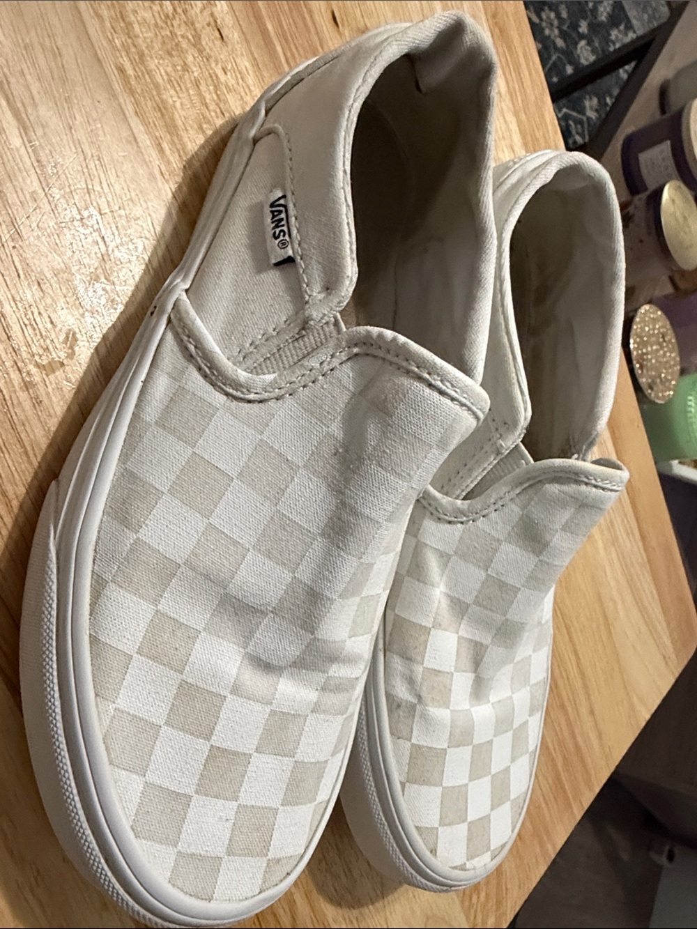 Vans Slip-On Checkerboard Sneakers in White